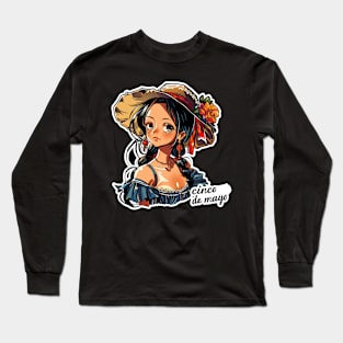 Cinco de mayo adorable anime girl with sumbrero flower Long Sleeve T-Shirt